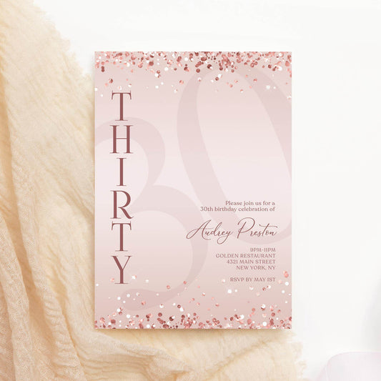 Luxury Rose Gold 30th Birthday Invitation – Editable Pink Surprise Party Invite – Digital Text or Email Template – Instant Download