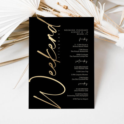 Black Gold Weekend Itinerary Template, Editable Birthday or Bachelorette Schedule, Printable Weekend Event Planner, Instant Download