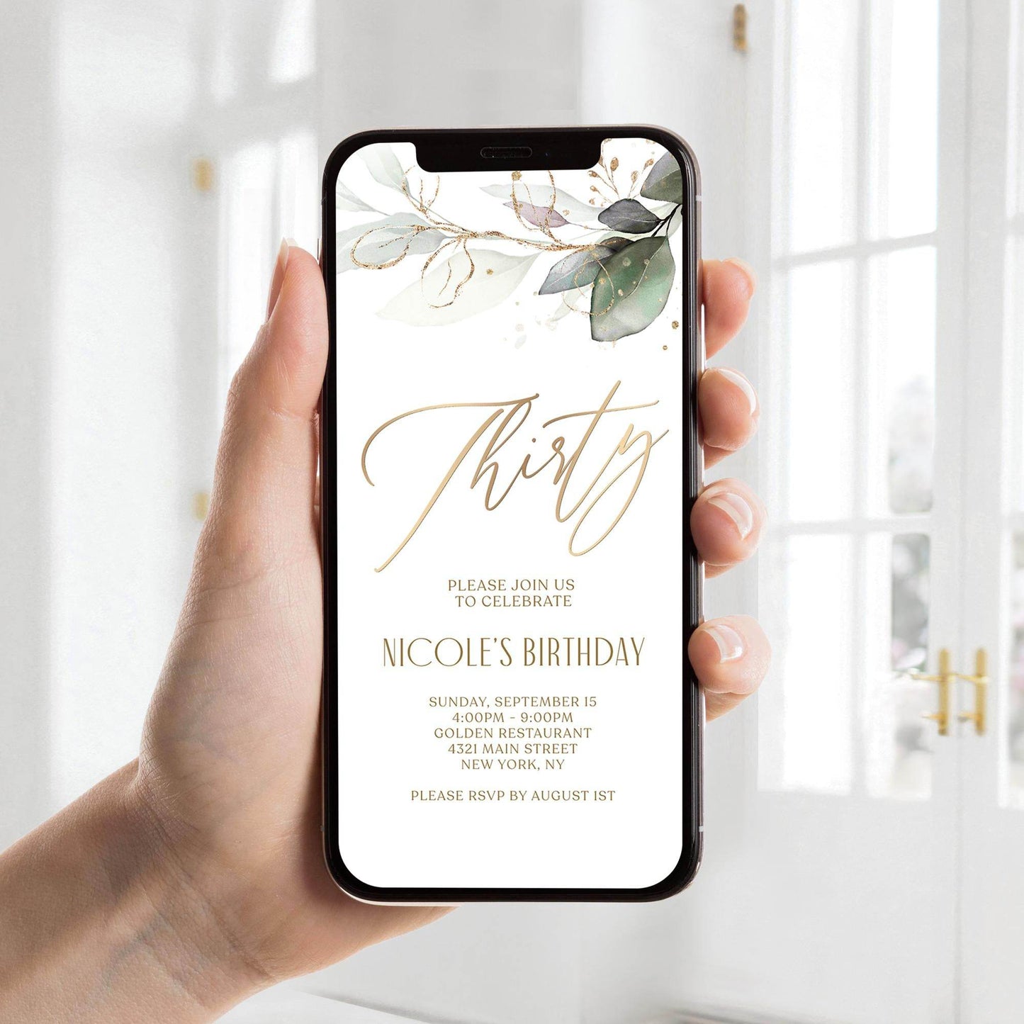 Greenery 30th Birthday Invitation – Digital Boho Thirty Invite – Editable Mobile Text Message Evite – Phone Party Template – Instant Download