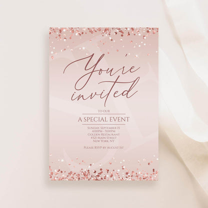 Printable You're invited Invitation Template, Editable Special Event Invite, Rose Gold Business Invite, Modern Event Invitation, Email Evite