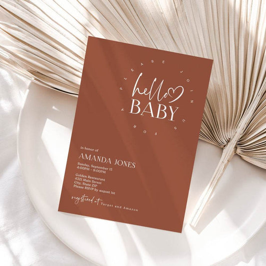 Minimalist Baby Shower Invitation Template – Editable Gender Neutral Hello Baby Invite | Simple Printable Baby Shower Card | Instant Download