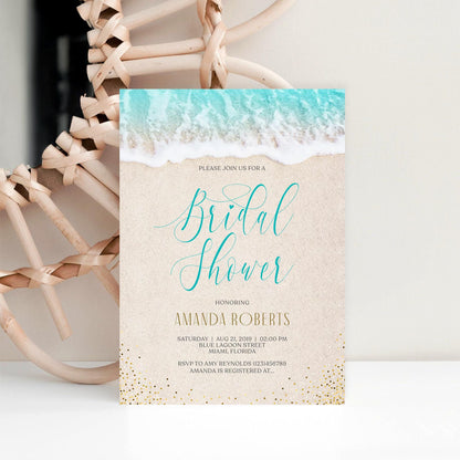 Beach Bridal Shower Card Invite, Invitation Beach Theme, Ocean Bridal Shower, Sea Bridal Shower, Editable Template, Printable Invitation DIY