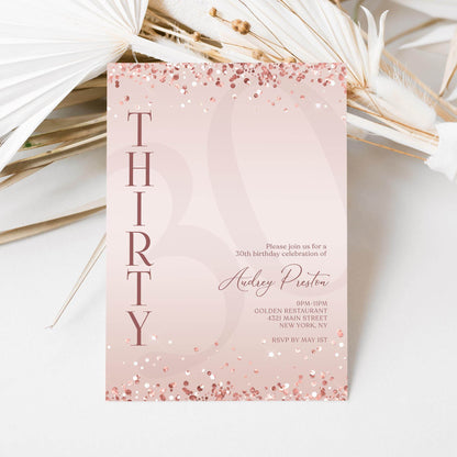 Luxury Rose Gold 30th Birthday Invitation – Editable Pink Surprise Party Invite – Digital Text or Email Template – Instant Download