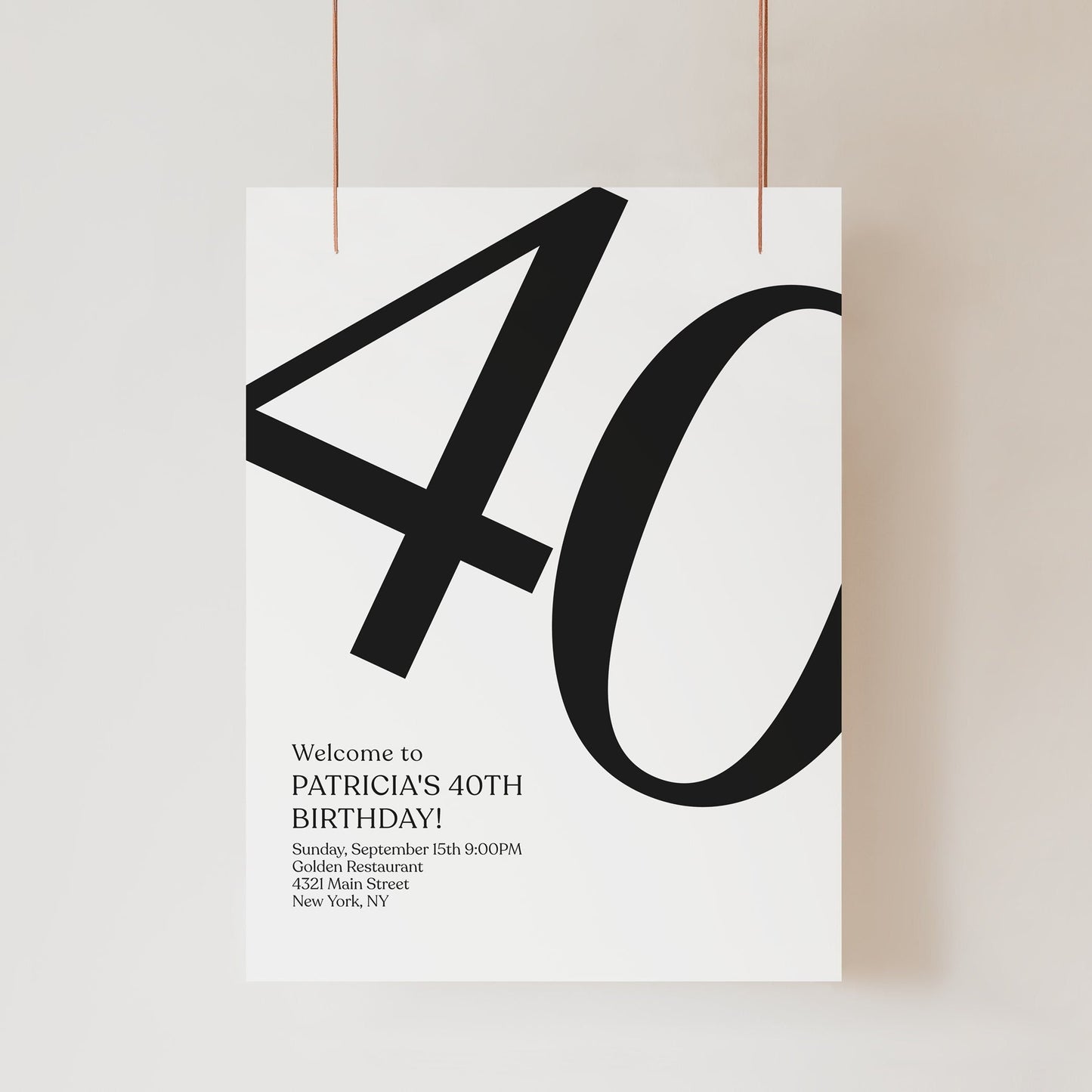 Simple 40th Birthday Welcome Sign, Printable Modern Forty Birthday Party Poster, Editable 40th Welcome Sign Template, DIY Instant Download