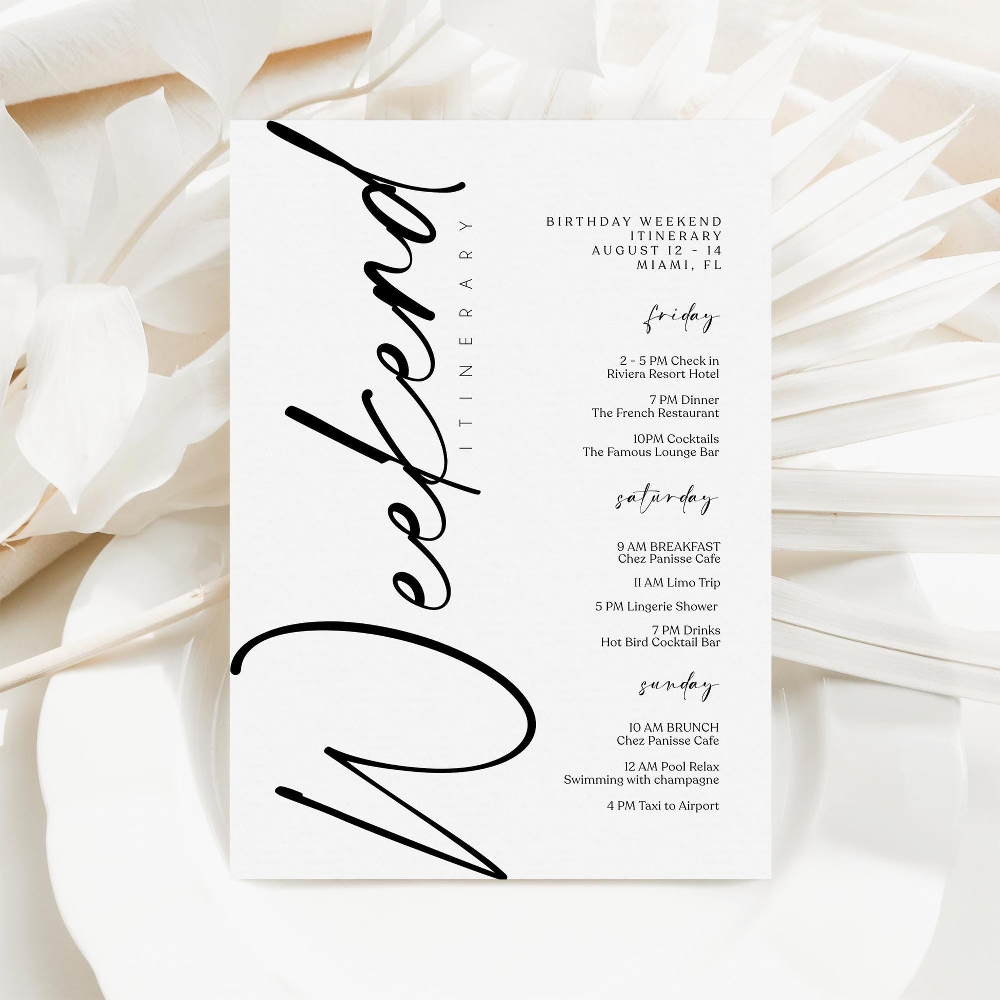 Weekend Itinerary Template | Editable & Printable | Bachelorette & Birthday - MagicalEventCo