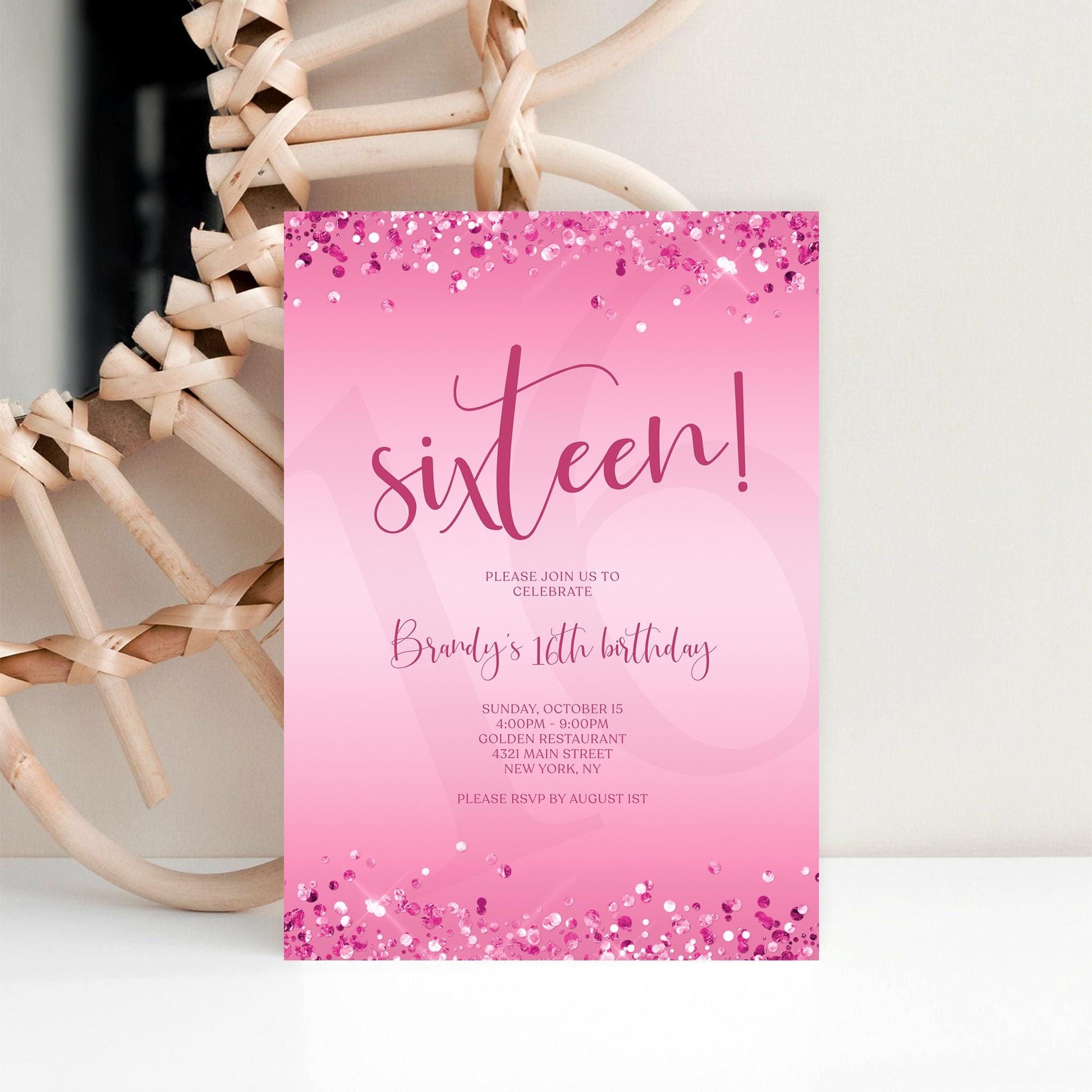 Sweet 16 Birthday Invitation Template - Editable Digital Download
