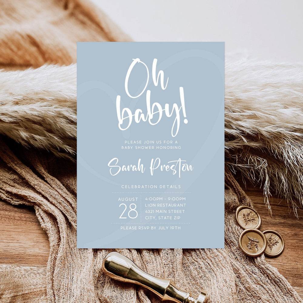 Oh Boy Baby Shower Invitation Template | Simple Editable Boy Baby Shower Invite | Minimalist Baby Shower Evite | Printable Instant Download