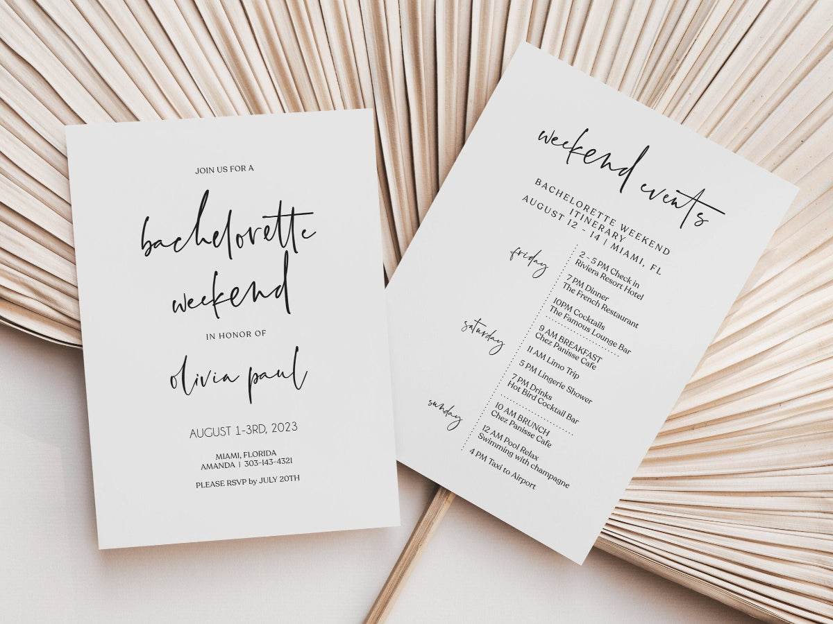 Printable Simple Bachelorette Itinerary Template, Editable Hens Party Weekend Itinerary, Bachelorette, Minimalist Birthday Weekend Itinerary