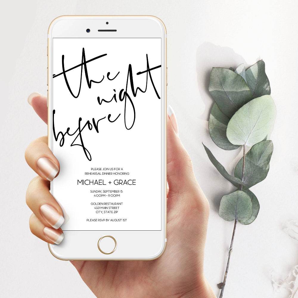 Electronic Rehearsal Dinner Invitation – Modern Minimalist Digital Wedding Rehearsal Evite – Editable Text Message Template – Instant Download