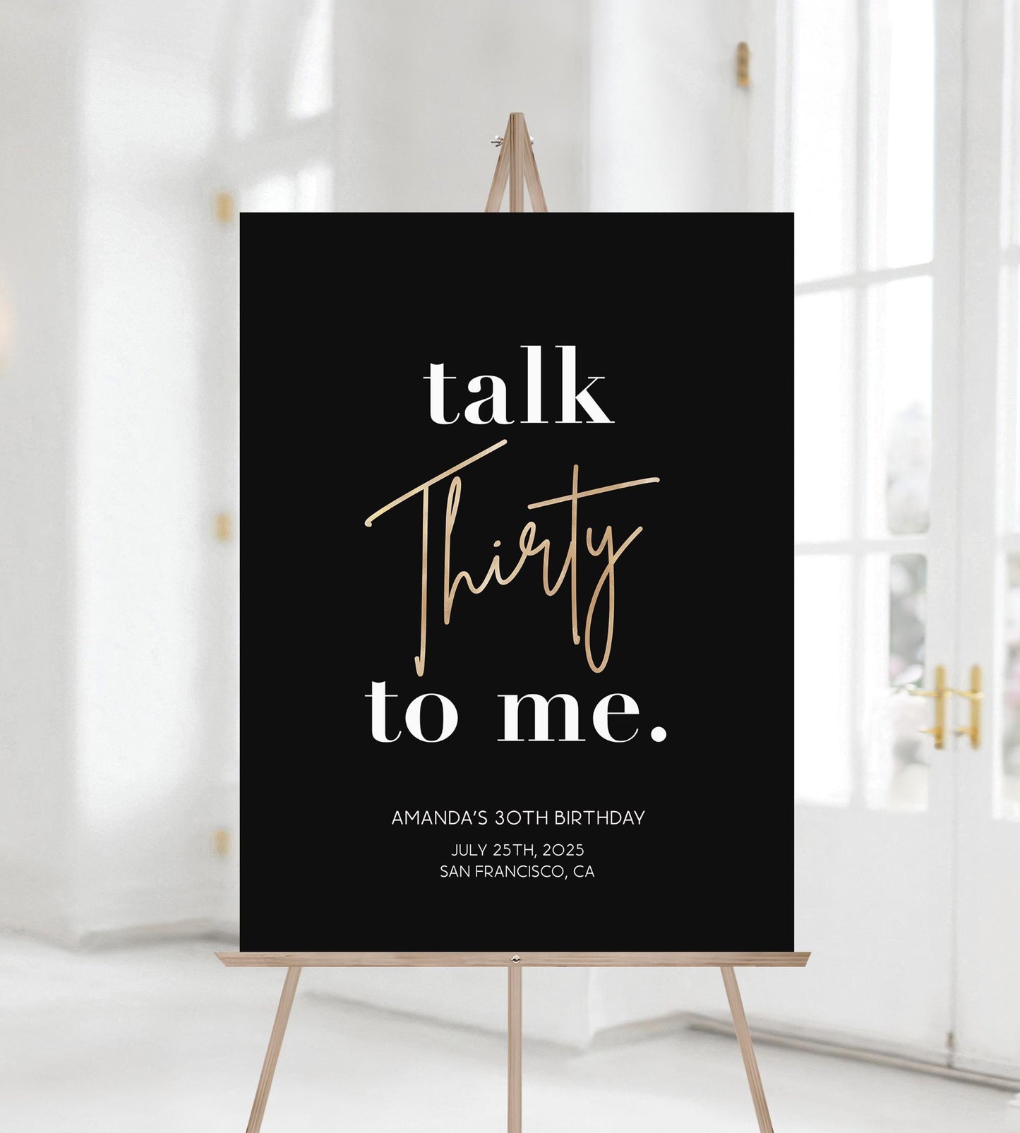 Black Gold Talk Thirty to me 30th Birthday Party Welcome Sign, Thirty Birthday Poster, 30th Birthday Banner, Editable Birthday Sign Decor