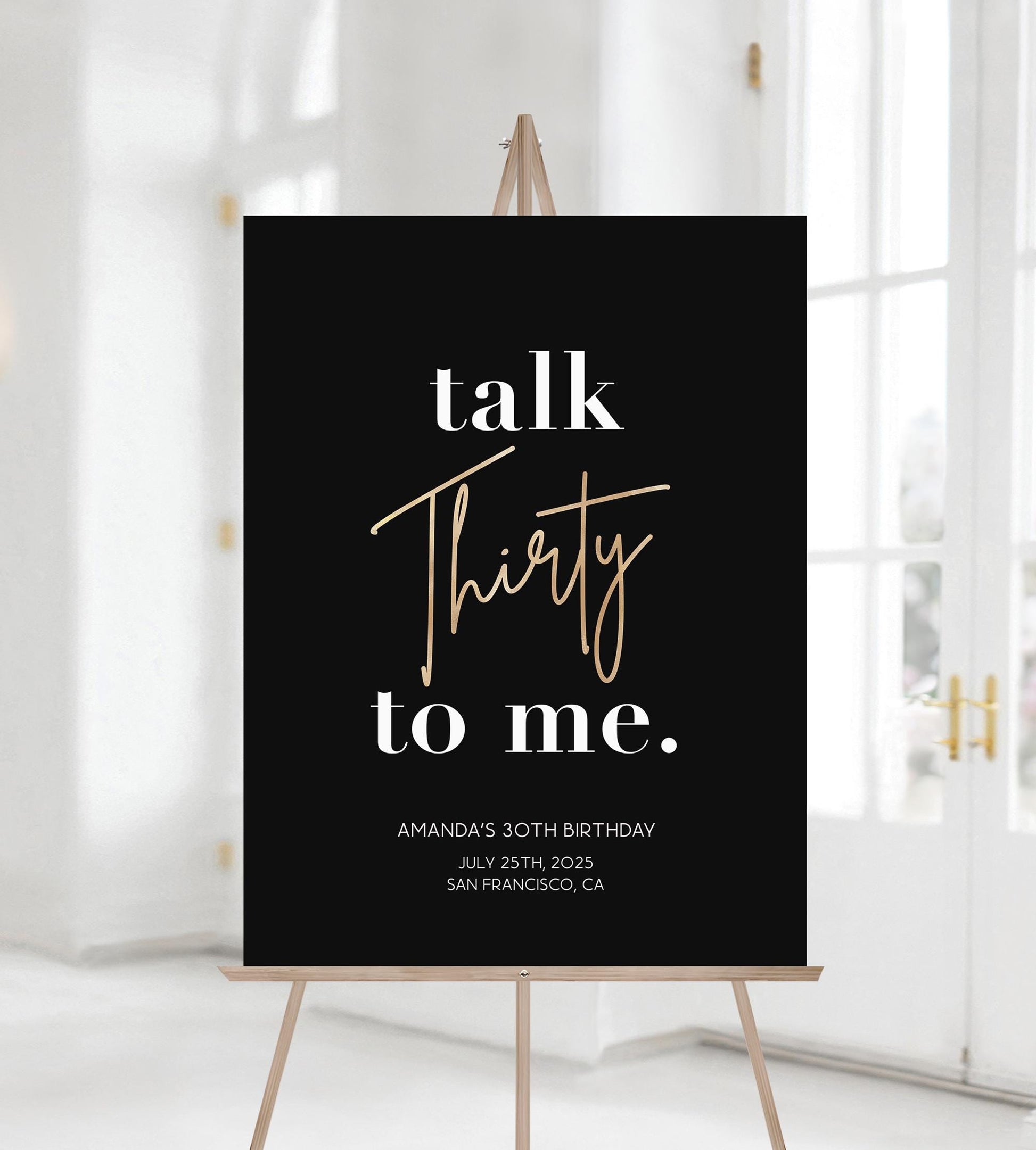 Black Gold Talk Thirty to me 30th Birthday Party Welcome Sign, Thirty Birthday Poster, 30th Birthday Banner, Editable Birthday Sign Decor