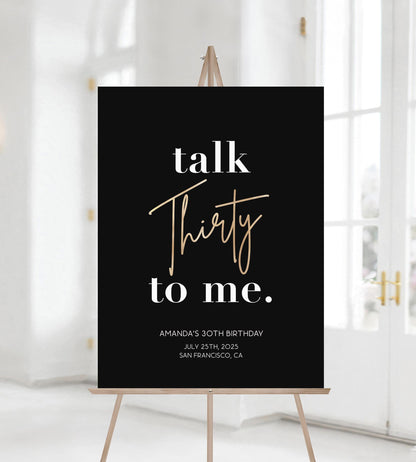 Black Gold Talk Thirty to me 30th Birthday Party Welcome Sign, Thirty Birthday Poster, 30th Birthday Banner, Editable Birthday Sign Decor