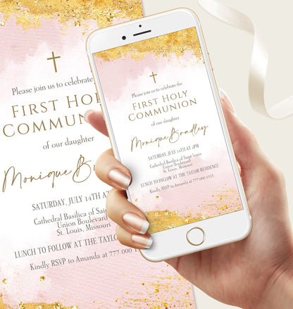 First Communion Invitation Template for Girls | Instant Download - Text Message