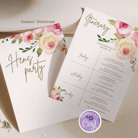 Editable Weekend Itinerary | Hens Party | Birthday Weekend | Instant Download