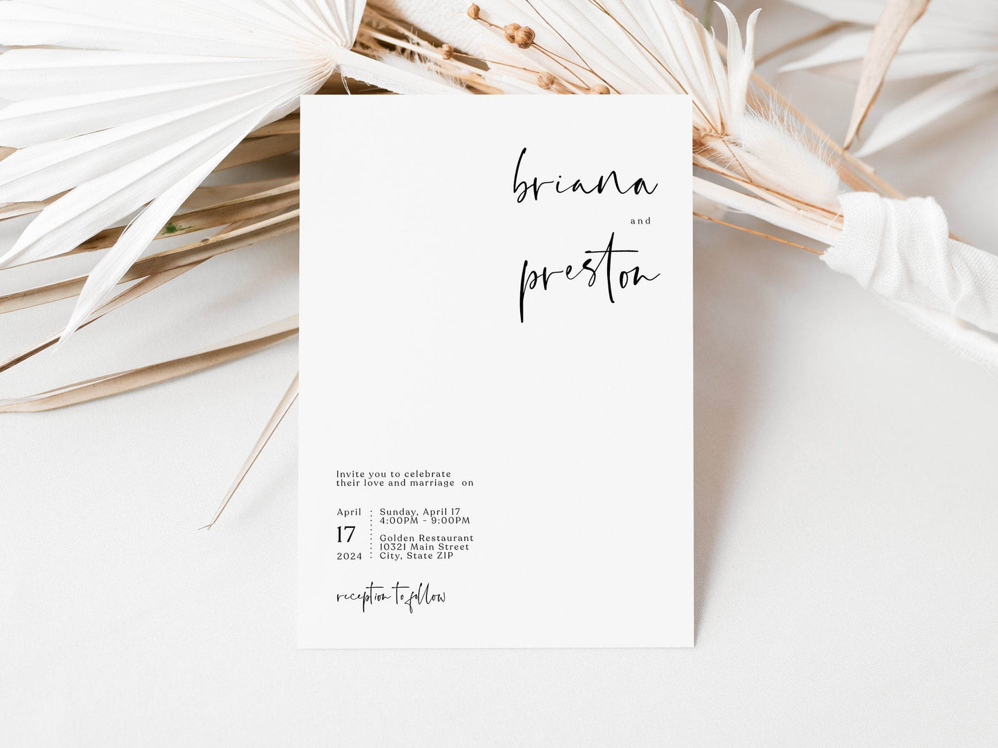 Printable Minimalist Wedding Invitation Template – Editable Simple Modern Wedding Invite | Clean Digital Template | Instant Download