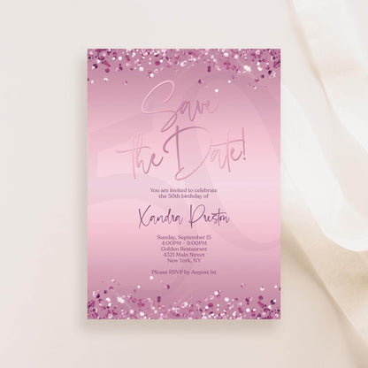 Purple Save the Date Birthday Invitation Template | Editable Any Age Party Invite | Printable Birthday Card | Email or Text Message | Instant Download