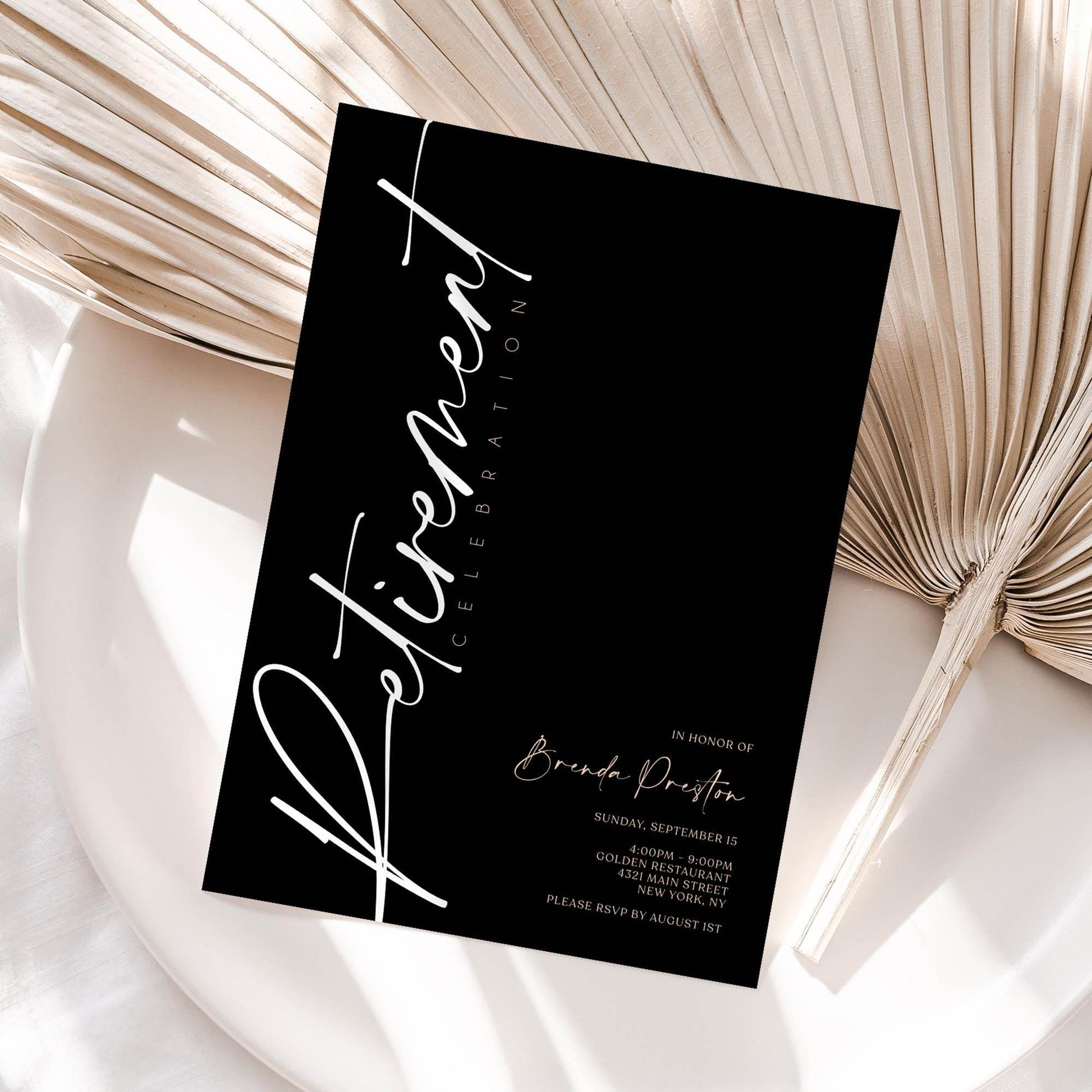 Black Retirement Invitation Template | Editable Minimalist Retirement Party Invite | Printable Digital Download | Email Text Message Invitation