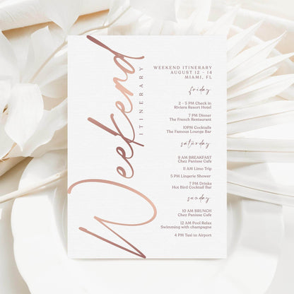 Editable Rose Gold Weekend Itinerary Template – Printable Birthday, Anniversary, or Hen Party Schedule | Digital Download | Email or Text Message Friendly
