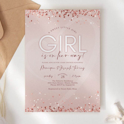 Girl Baby Shower Invitation Template, Printable Pink Baby Shower Invitation, Editable Baby Shower Invite, Digital Sweet Baby Girl Evite