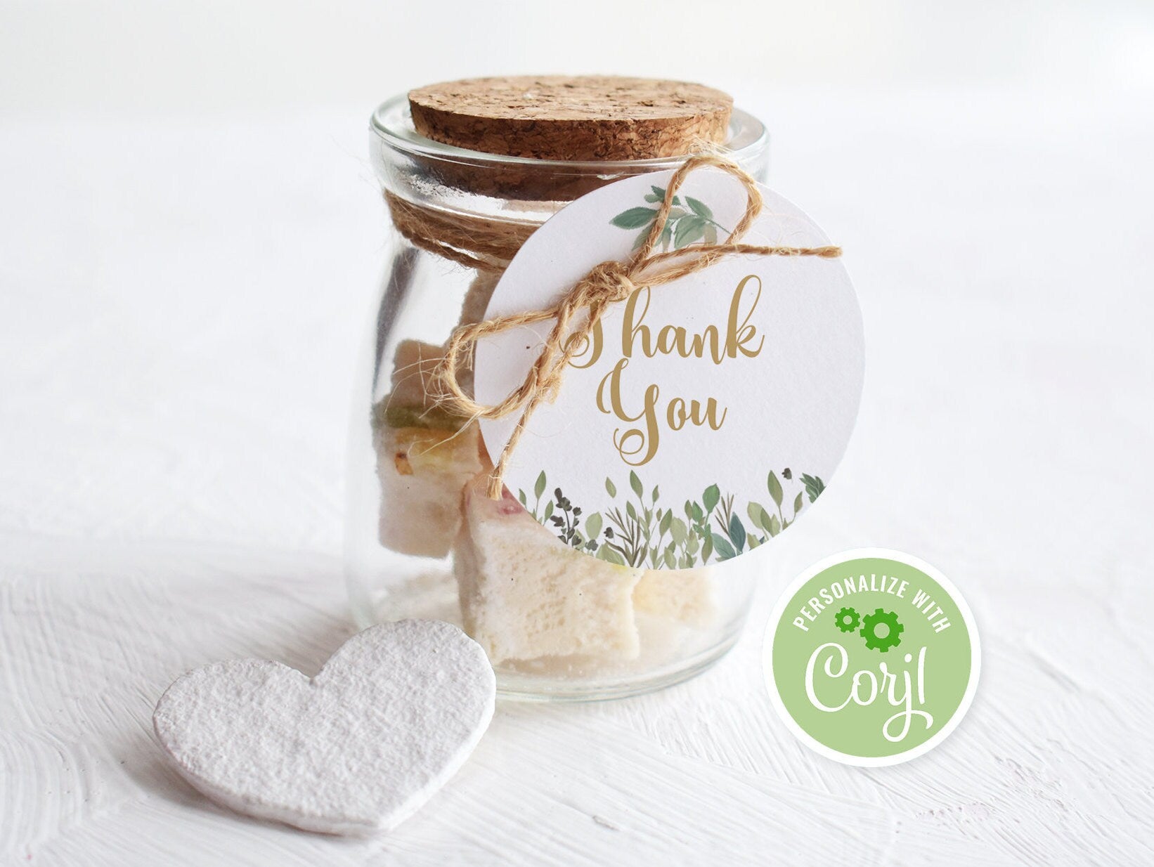 Greenery Round Thank You Tag Template, Editable , Printable Round Favor Tag, Circle Thank You Tag, Wedding Favor Tag, 2 x 2 Inches, DIY Tag