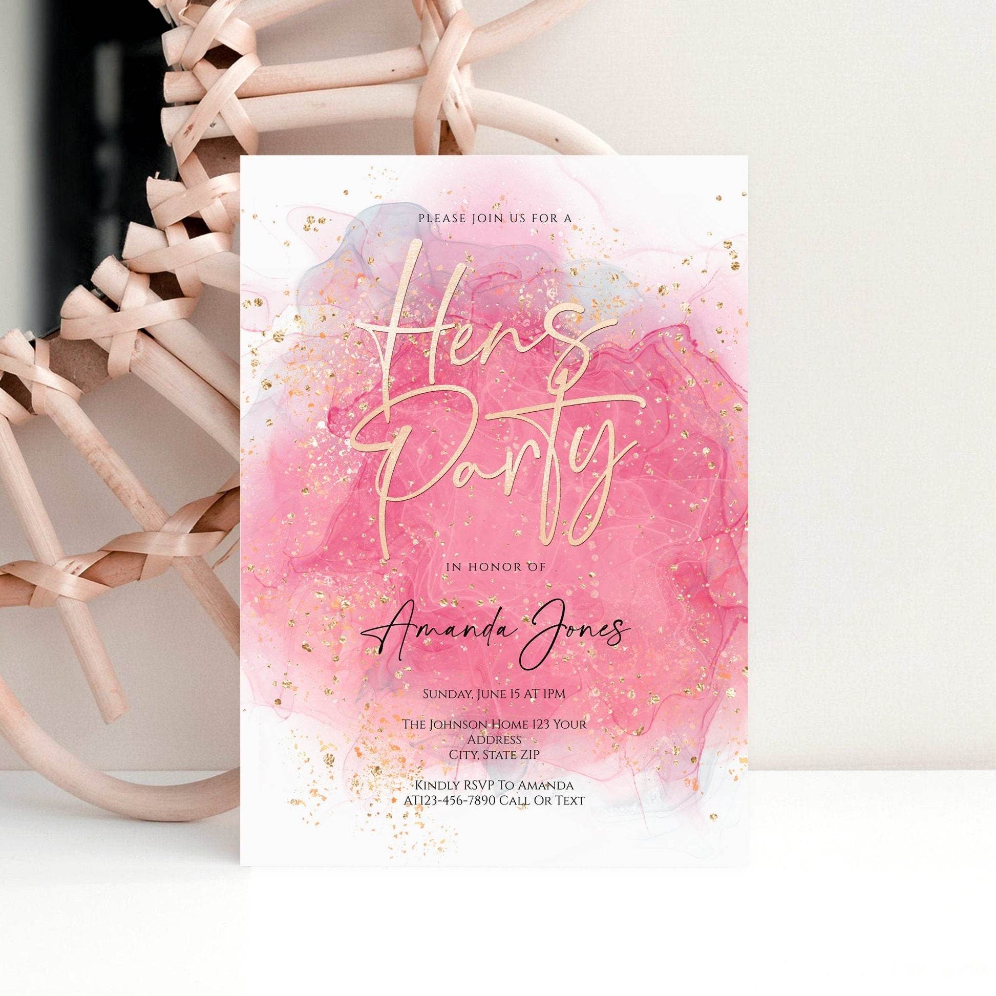 Printable Hens Party Invitation Template | Editable Watercolor Bachelorette Invite | Custom Hens Night Email or Text Message Download