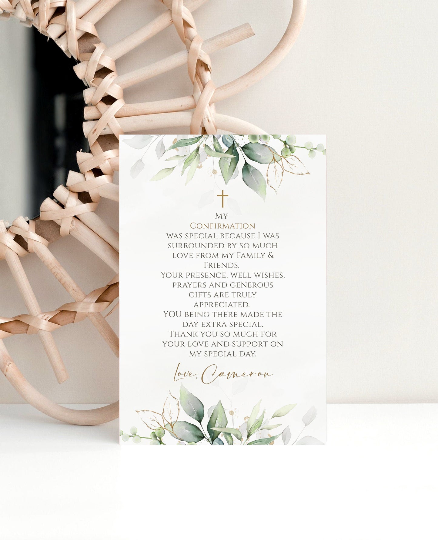 Confirmation Thank You Card Template | Editable 4x6 | Greenery Watercolor Design