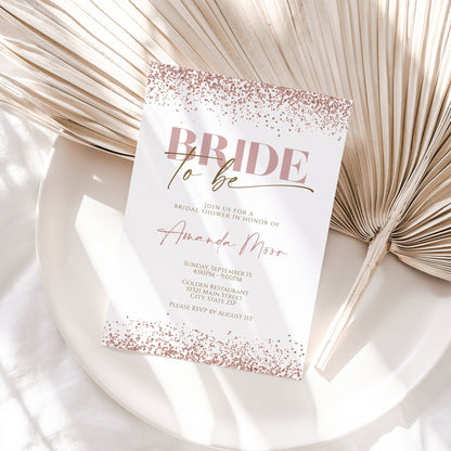 Printable Rose Gold Bride to be Invitation, Blush Bridal Shower Invitation, Bridal Shower Evite, Bride to Be Invite, 5x7 Digital Template