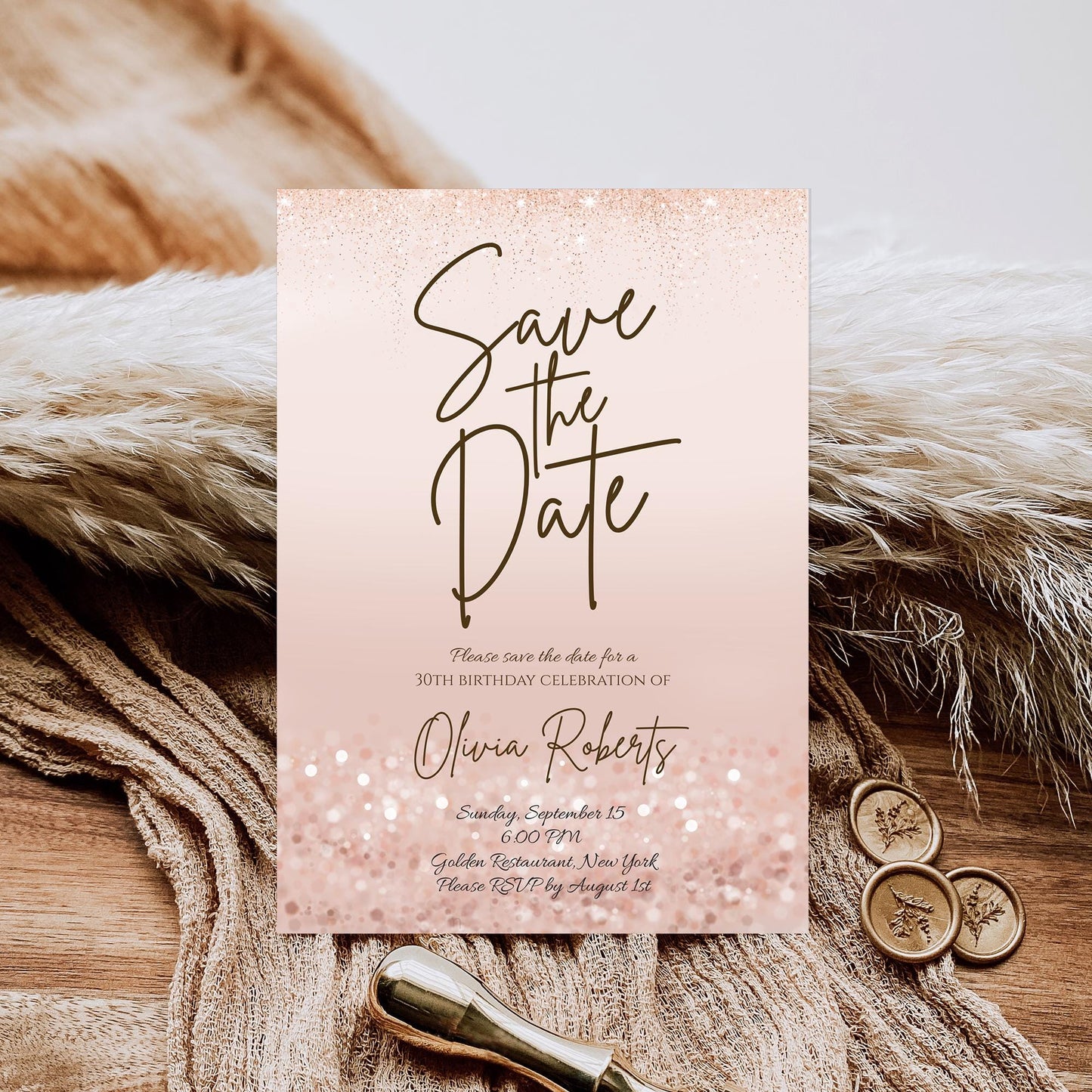 Rose Gold Save the Date Invitation Template | Editable | Instant Download