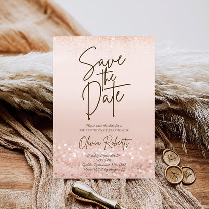 Rose Gold Save the Date Invitation Template | Editable | Instant Download