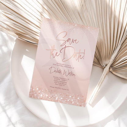 Save the Date Birthday Invitation Template | Editable Pink Rose Gold Invite | Any Age Digital Card | Email or Text Message Evite | Instant Download