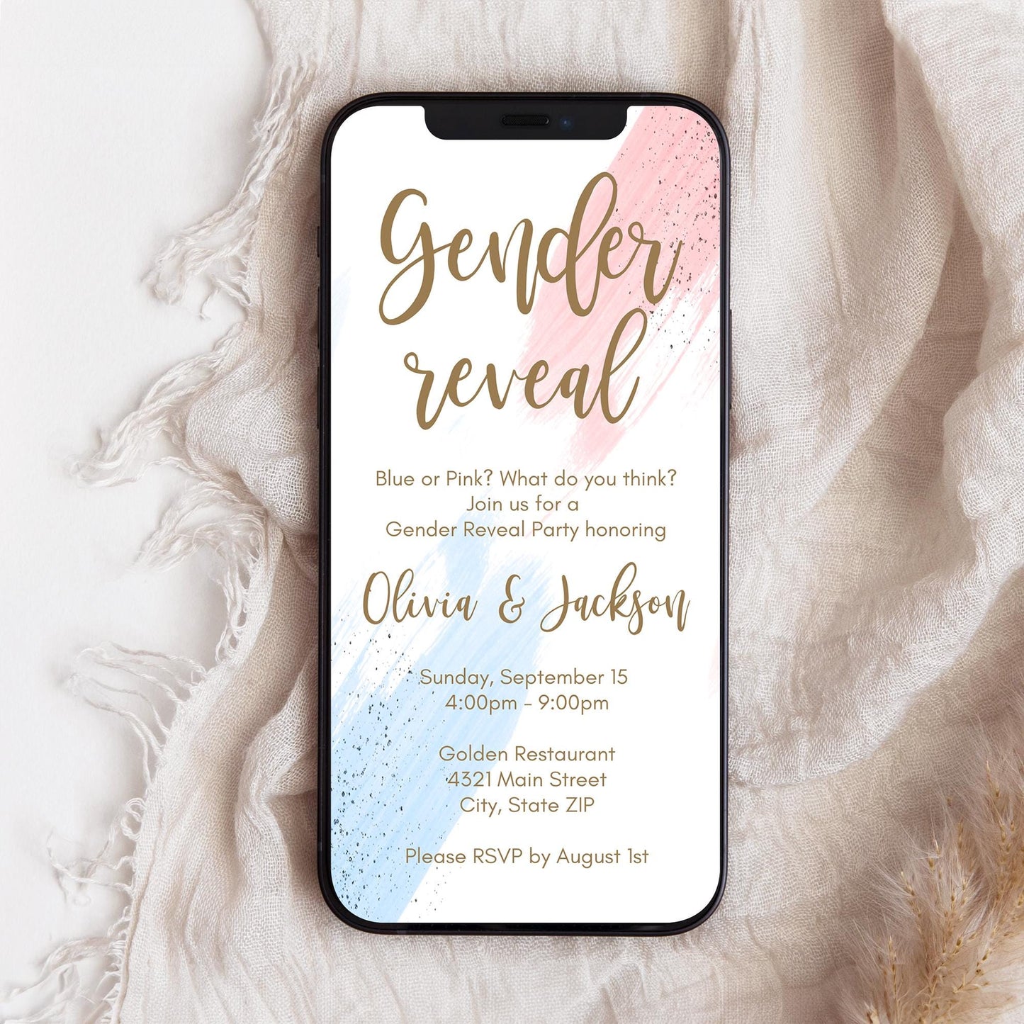 Gender Reveal Invite Digital Template, Boy Or Girl Party Invitation, Blue or Pink What do you think, Electronic Gender Reveal Invitation