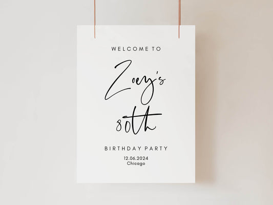 Simple 80th Birthday Welcome Sign Template | Printable & Editable Minimalist Birthday Decoration
