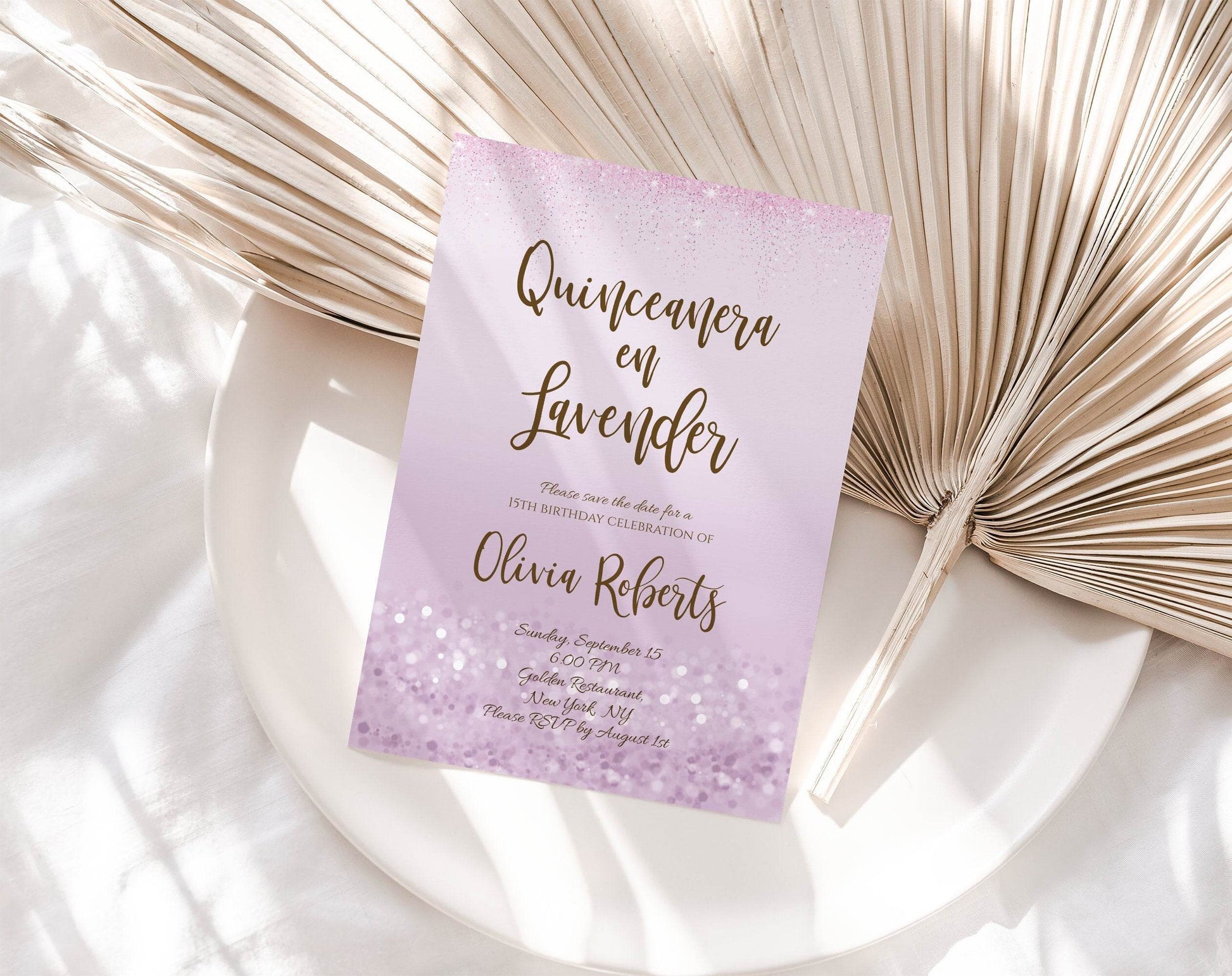 Lilac Purple 15th Birthday Invitation, Lavender Quinceañera Girl Invite, Editable Sweet Fifteen Template, Printable Teen Birthday Evite