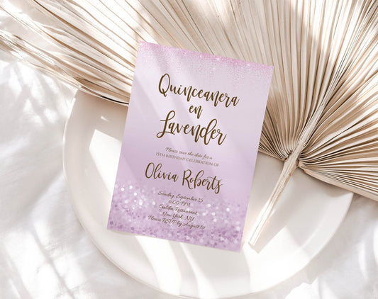 Lilac Purple 15th Birthday Invitation, Lavender Quinceañera Girl Invite, Editable Sweet Fifteen Template, Printable Teen Birthday Evite