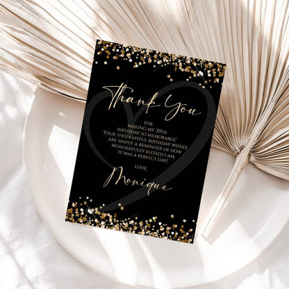 Black & Gold Thank You Card Template – Editable Birthday or Anniversary Notecard | Printable Thank You Card | Instant Digital Download