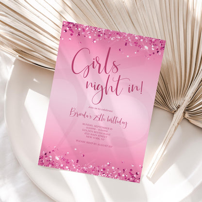 Pink Girls Night Invitation Template | Editable Pamper Party Invite