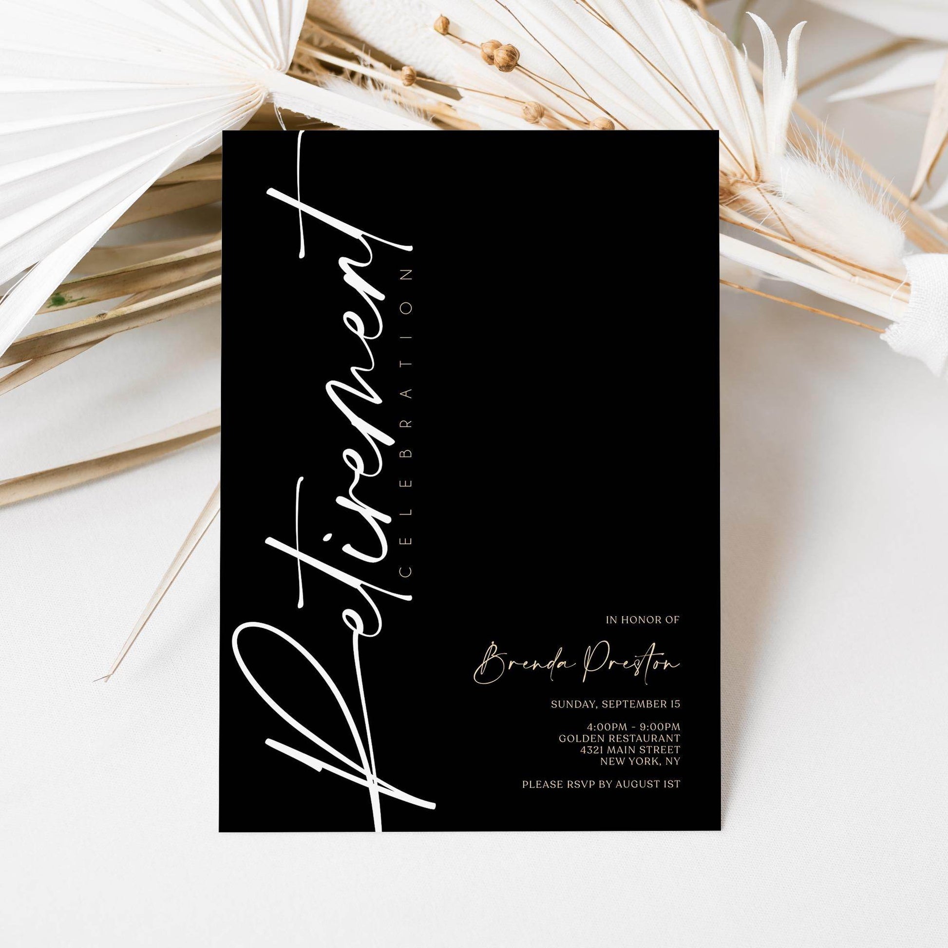 Black Retirement Invitation Template | Editable Minimalist Retirement Party Invite | Printable Digital Download | Email Text Message Invitation