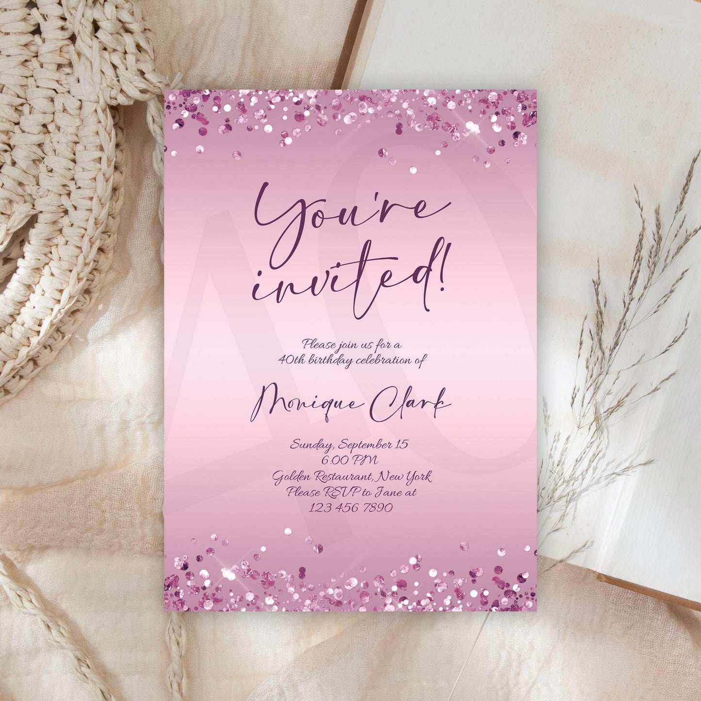 Editable You Are Invited Purple Birthday Invitation Template, Printable Birthday Party Invite, Any Age You're Invited Card, Email Text Message, Instant Download