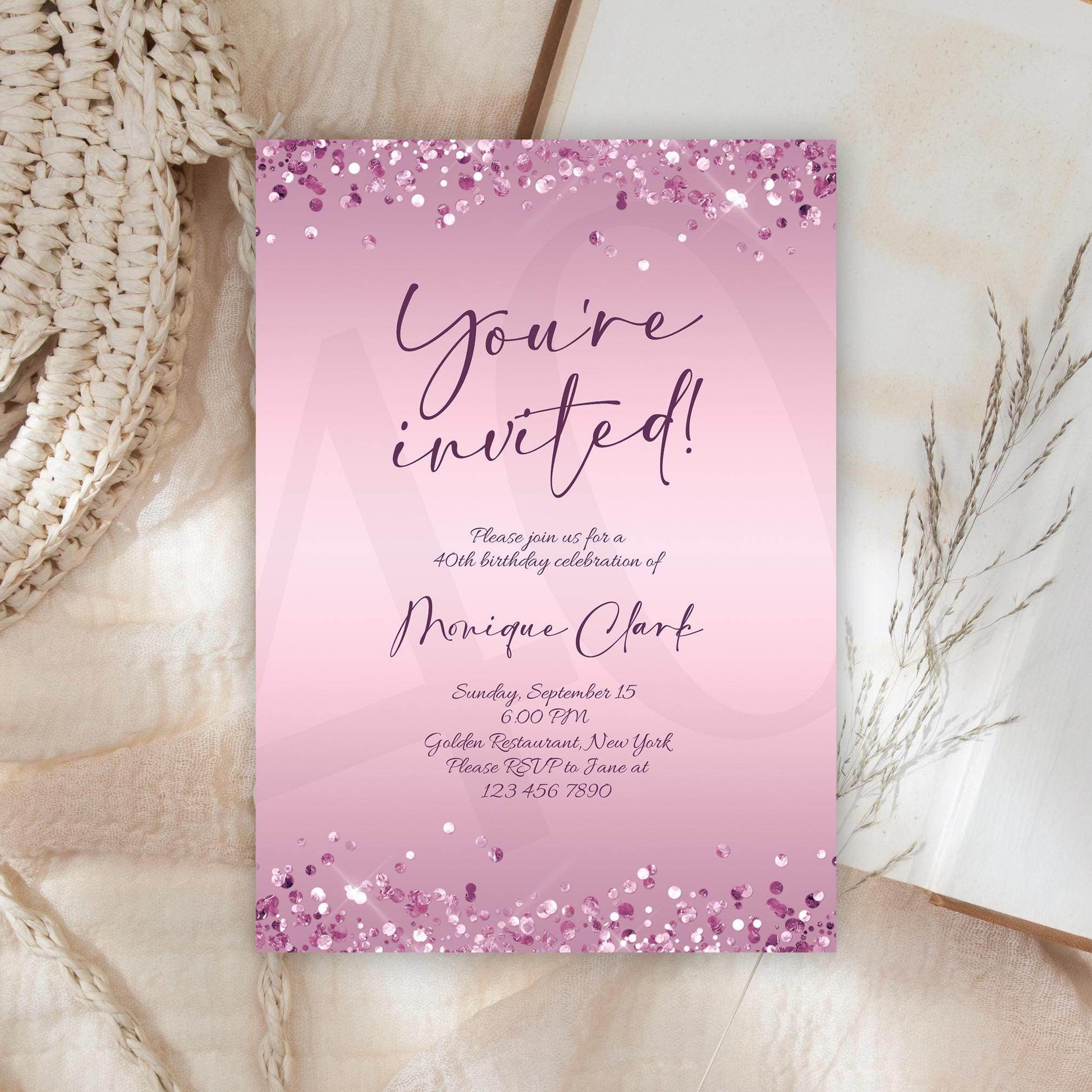 Editable You Are Invited Purple Birthday Invitation Template, Printable Birthday Party Invite, Any Age You're Invited Card, Email Text Message, Instant Download