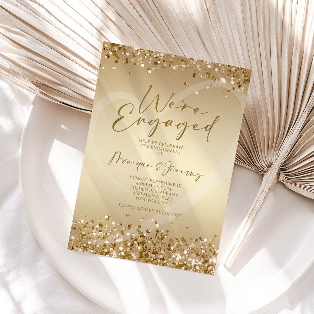 Printable Gold Engagement Party Invitation Template, Editable Engagement Announcement Card, Modern Digital Invite, Email and Text Message Invitation