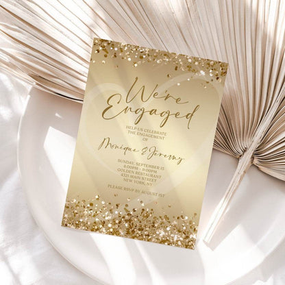 Printable Gold Engagement Party Invitation Template, Editable Engagement Announcement Card, Modern Digital Invite, Email and Text Message Invitation
