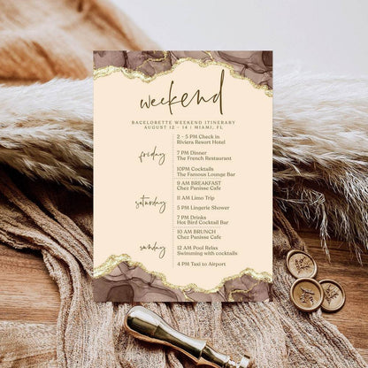 Printable Shades of Brown Weekend Itinerary Template, Editable Hen Party Bachelorette Schedule, Modern Birthday Weekend Invitation, Instant Download
