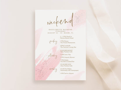 Printable Pink Simple Weekend Itinerary Template, Editable Hens Party Weekend Itinerary, Bachelorette, Minimalist Birthday Weekend Itinerary