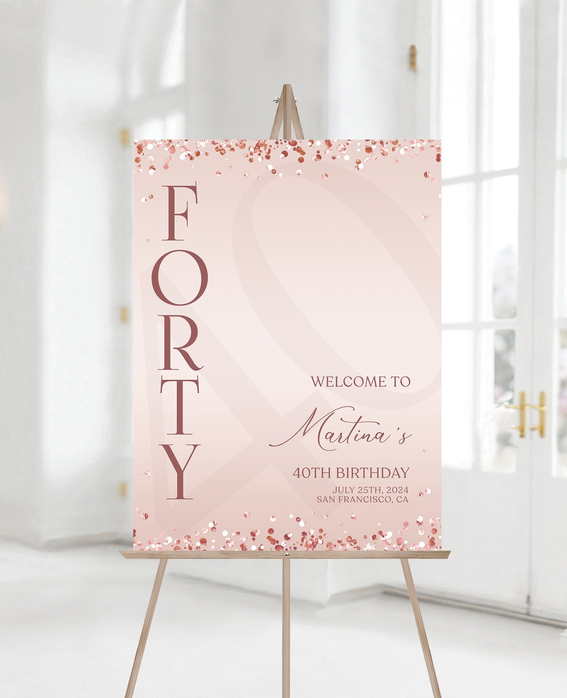 Printable Blush Pink 40th Birthday Welcome Sign Template | Editable | Rose Gold Banner