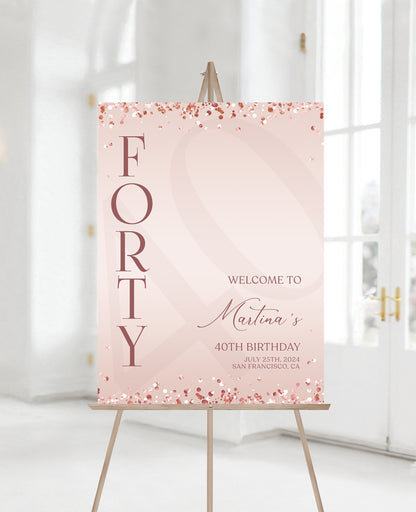 Printable Blush Pink 40th Birthday Welcome Sign Template | Editable | Rose Gold Banner