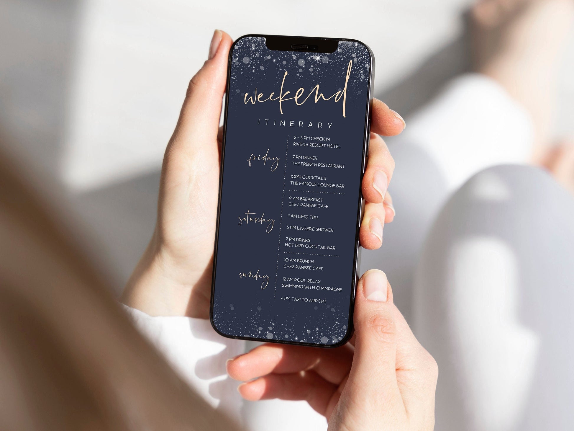 Top Electronic Weekend Itinerary Template - Navy Gold Design | Instant Download