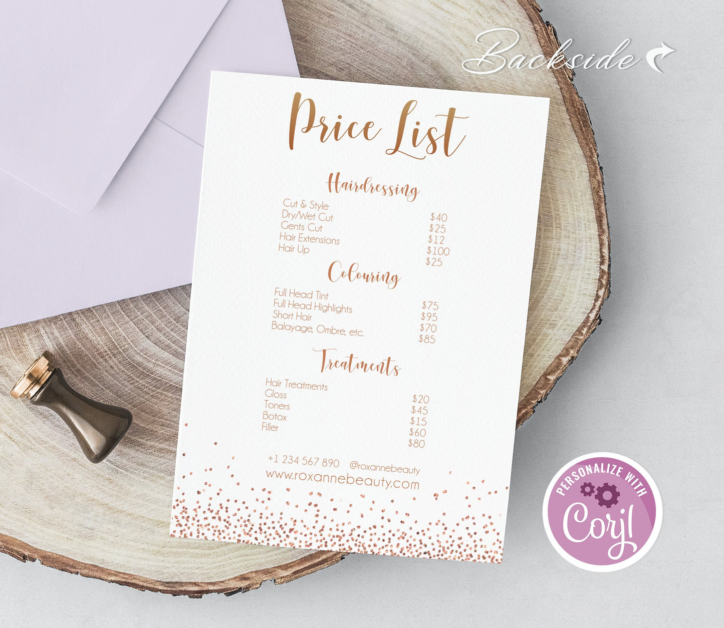Rose Gold Price List Editable, Business Price List Template, Printable Price Guide, Pricing Sheet Hair Beauty Salon Chart, Instant Download