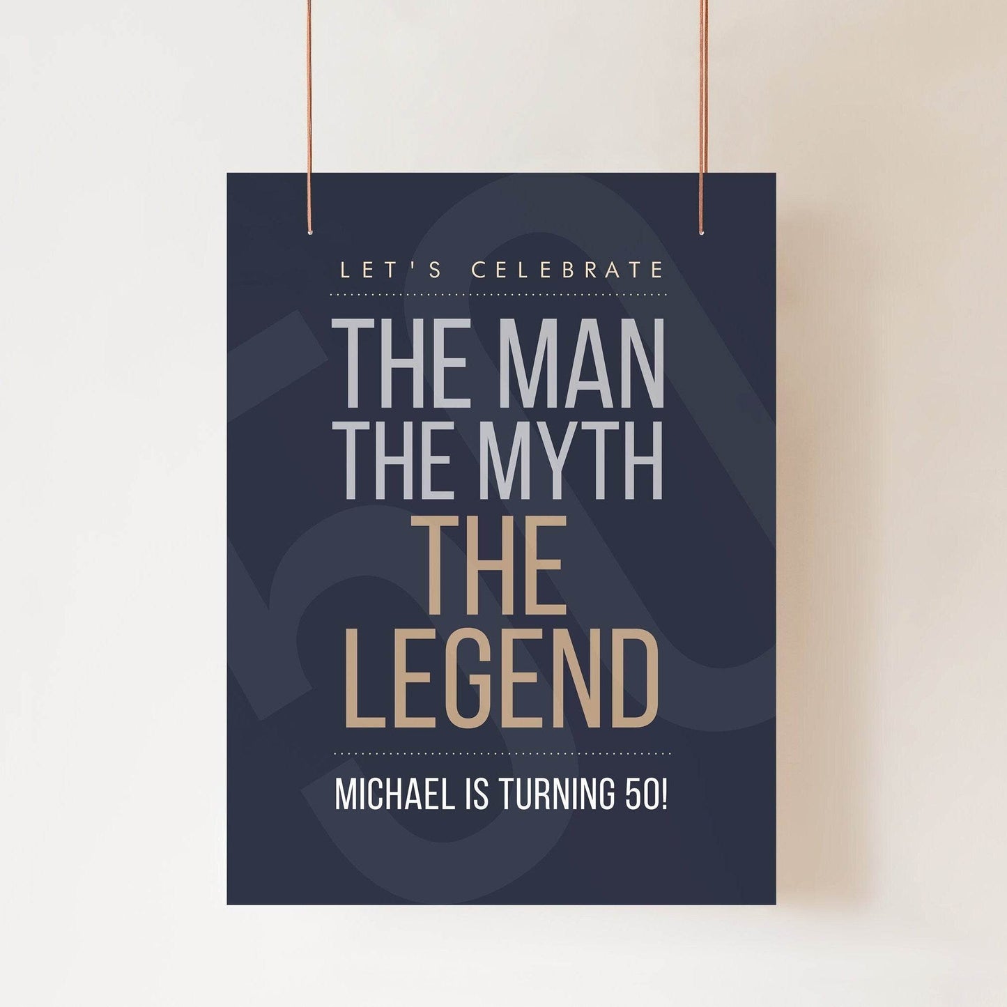 Printable 50th Birthday Welcome Sign Template – Navy Blue & Gold “The Man. The Myth. The Legend.” Party Decor | Editable Fifty Birthday Poster | Instant Download