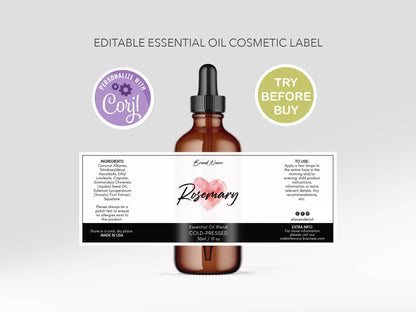 Custom Product Label, 1/2 oz 1oz 2oz 4oz Editable Label Template, Essential Oil Label Design, DIY Label Bottle Label, Oil Dropper Cosmetic