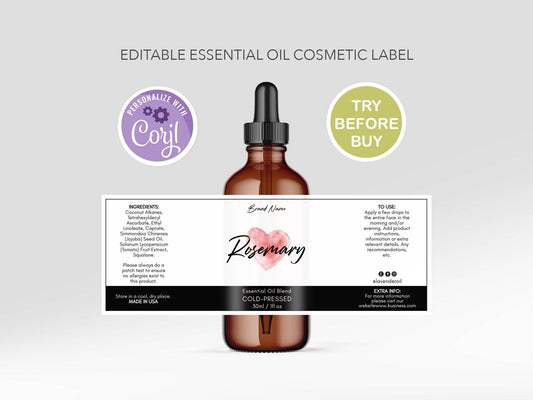 Custom Product Label, 1/2 oz 1oz 2oz 4oz Editable Label Template, Essential Oil Label Design, DIY Label Bottle Label, Oil Dropper Cosmetic